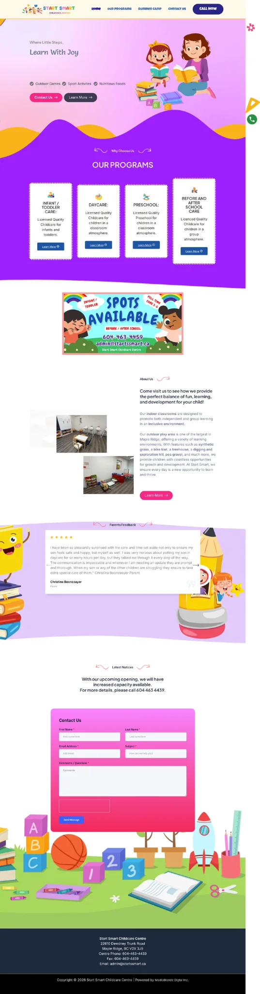 Narrow-screen preview of the website